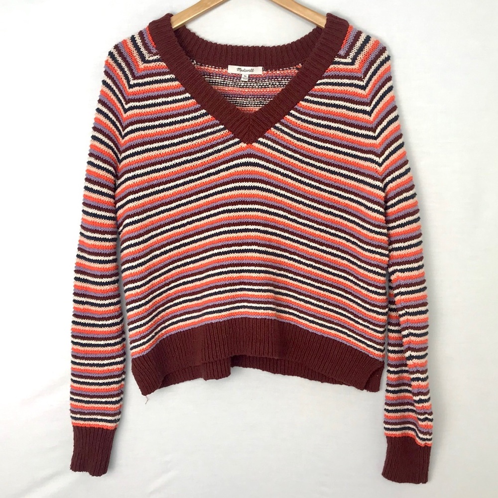 MADEWELL V-Neck Crop Stripe Pullover Sweater